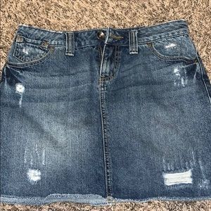 Distressed denim skirt